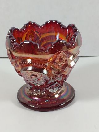 Vintage Imperial Glass Iridescent Carnival Glass Red Rose Toothpick Holder