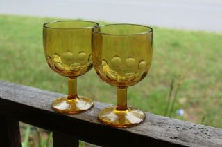 Vtg 2 Bartlett Collins Glassware Goblet Stemware Amber Yellow Thumbprint Goblet