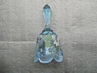 Fenton Glass Mini Blue Drapery Bell With Flowers Hand Painted 4 - 1/2 " Signed