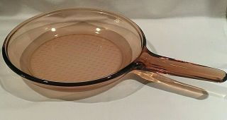 Vintage Corning Ware Vision Amber 10 " Skillet Frying Pan Waffle Bottom France