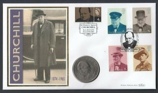 2005 Sir Winston Churchill Great Britain Stamp Cover Displaying 1965 Crown Coin