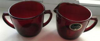 Anchor Hocking Royal Ruby Red Cream Pitcher & Sugar Bowl Set W/ Label