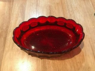Vintage Fostoria Red Coin Glass Bowl Scalloped Oval Serving Dish Liberty Bell