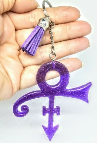 Prince Love Symbol Keychain Purple Rain Resin & Glitter