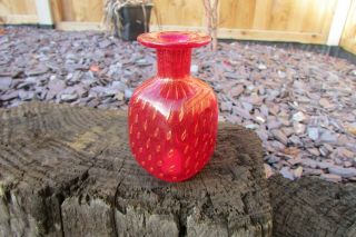 Vintage Murano Glass Small Red & Gold Vase - Murano Label Venezia