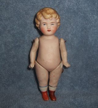 Very Sweet Antique German All Bisque Porcelain Doll 5.  5 " Boy Marked P.  45/0 (?)