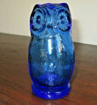 Vintage Mid Century Cobalt Blue Glass Owl Viking / Pilgrim 1970s Retro Mcm 4.  5 "