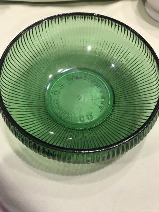 Vintage E.  O.  Brody Co.  Cleveland Depression Glass Green Ribbed Bowl 6” Bud Bowl