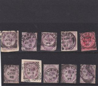 Gb Jersey,  Guernsey Cancels On Early Stamps 1892 - 1902 Squared Circles Etc