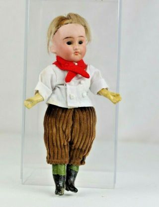 Antique Small German Bisque Doll With Glass Eyes On Composition Body