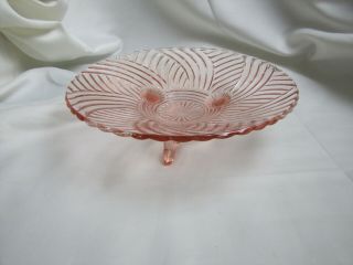 Vintage Anchor Hocking Pink Depression Glass 3 Footed Prismatic Swirl Bowl/dish