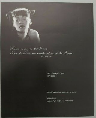 Lisa " Left - Eye " Lopes Tribute Tlc Usa Billboard Trade Advert / Poster