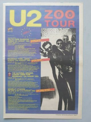U2 Zootv Tour Live Tour Dates Wembley Leeds Nme Trade Advert / Poster