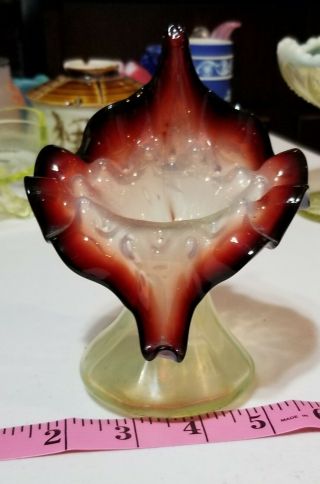 Vintage Hand Blown Art Glass Ruffled Trumpet Flower Mini Vase