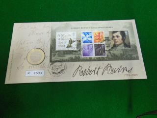 Gb Stamps First Day Cover 2009 Robert Burns With £2 Coin Rare