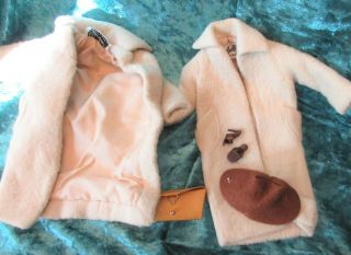 Vintage Barbie Tagged Outfit 915 Peachy Fleecy 2 - Coats Purse Heels Hat Vg