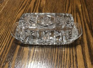 Vintage Anchor Hocking Star Of David Pressed Glass,  Butter Dish