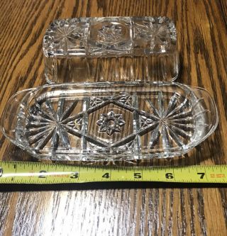 Vintage Anchor Hocking Star of David Pressed Glass,  Butter Dish 3