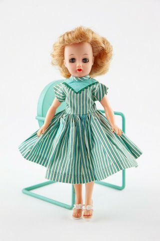Vintage Little Miss Revlon Doll In Tagged Green And White Striped Dress & Heels