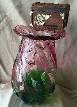 Vintage 1950’s Fratelli Toso Murano Art Glass Vase 8” Purple Pink Green Glass