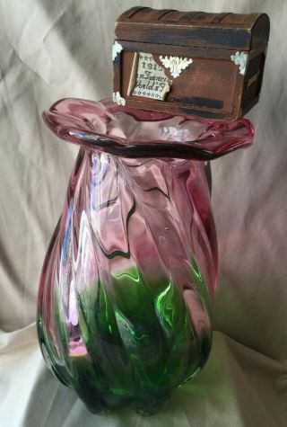 Vintage 1950’s FRATELLI TOSO Murano Art Glass Vase 8” Purple PINK Green Glass 2