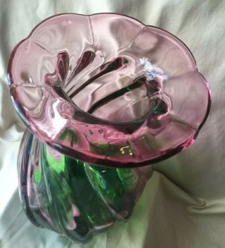 Vintage 1950’s FRATELLI TOSO Murano Art Glass Vase 8” Purple PINK Green Glass 3