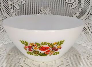 Vintage Arcopal France Milk Glass Partridge & Tulips Mixing Bowl 1 Liter 6 3/4 "