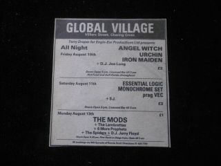 Iron Maiden Rd On Bill To Angel Witch & Urchin Orig.  Advert Global Village 1979