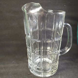Vintage Anchor Hocking Square Pattern Clear Pressed Glass Pitcher