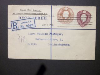 Gb Stationery Sto Registered Kevii 11/2d,  3d Compound Envelope London To Berlin