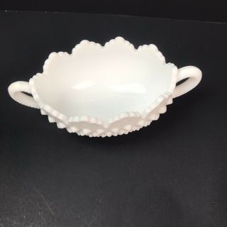 Vintage Fenton Hobnail White Milk Glass Sugar Bowl With Crown Edge 5 " In
