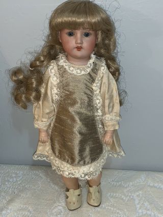 14” Armand Marseille Am 370 5/0 Antique Bisque Doll W/leather Body