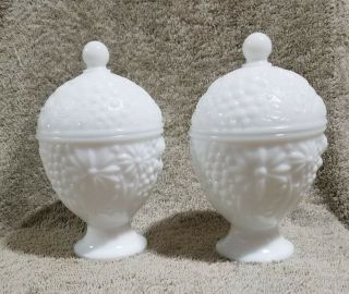 2 Vintage Avon Milk Glass White Compote Candy Jar Covered Dish Lid Pedestal