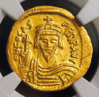 602,  Byzantine Empire,  Flavius Phokas.  Gold Solidus Coin.  (4.  46gm) Ngc Choice Xf