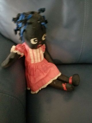 Lovely Antique Black Americana Rag Doll Handmade Folk Art - Pantaloons And Dress