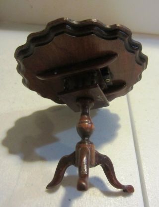 Vintage Dollhouse Miniature handmade pie crust Tilt Top Table signed 3