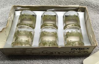 Vintage Pyrex Compatibles 6 Glass Napkin Rings “Spring Blossom Green” 2