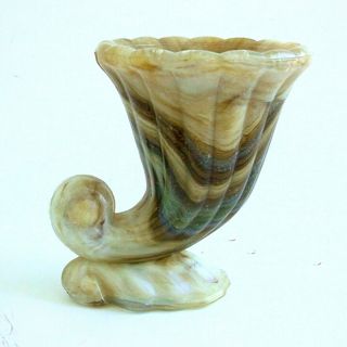 Vintage Akro Agate Slag Glass Vase Brown Marble Cornucopia