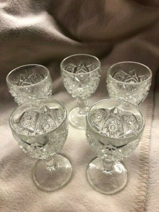 Set Of 5 Vintage Clear Pressed Glass Stemmed Cordial Liqueur Glasses