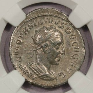 249 - 251 Ad Roman Empire Trajan Decius Ar Double - Denarius Ngc Ch Vf B - 3