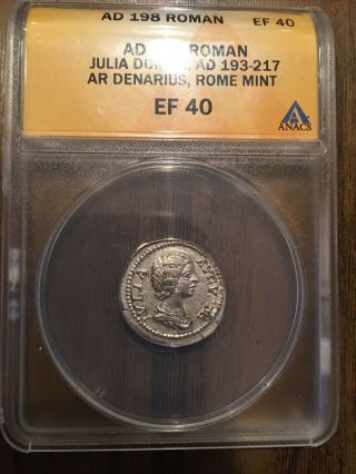 Roman Silver Denarius,  Julia Domna 193 - 217 Ad,  Bright Silver Coin.  Anacs Xf - 40