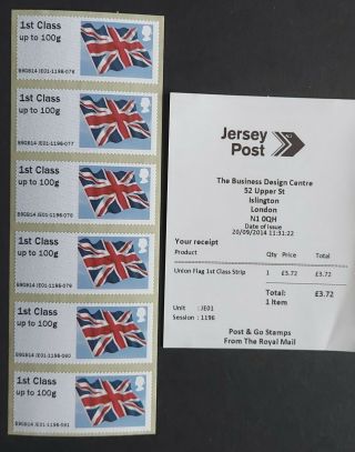 Post & Go Jersey Union Flag 1st Class Strip B9gb14 Je01