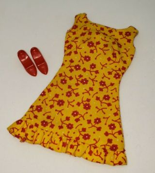 Vintage Barbie Yellow Sun - Shiner Dress W/red Closed Toe Shoes