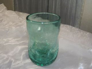 Mid - Century Blenko Crackle Glass Dimple Pinched Tumbler