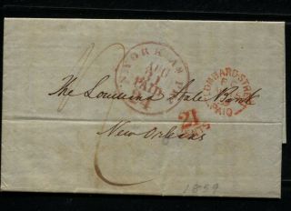1859 Stampless Letter London Uk Via Inman Line To Orleans La 21c Rate