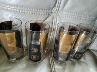Set Of 4 • Vintage Libby Mid Century Black & Gold Coin Water Glasses