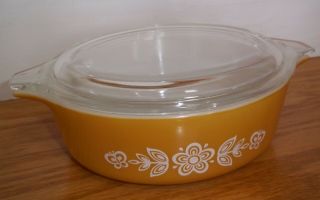 Vintage Pyrex Butterfly Gold Casserole Dish 471 1 Pt With Clear Lid 2 470 - C
