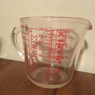 Pyrex Glass 4 Cup/1 Quart/1 Liter Measuring Cup D Handle Red Letters