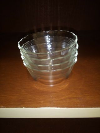 Set Of 4 Vintage 6 Oz.  Clear Pyrex Custard Cups Scalloped Edge 3 Rings