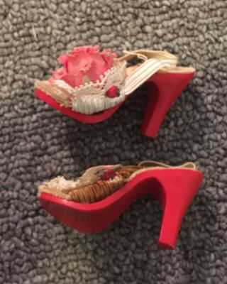 Madam Alexander Vintage Cissy Doll’s Shoes Red High Heel Pink Rose 50’s 2